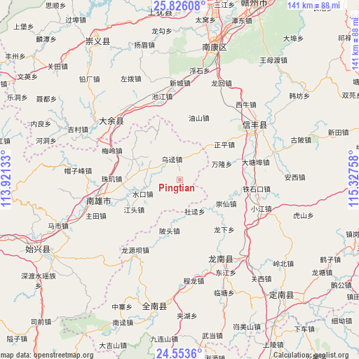 Pingtian on map