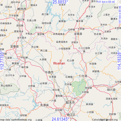 Wushan on map
