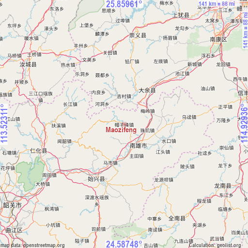 Maozifeng on map