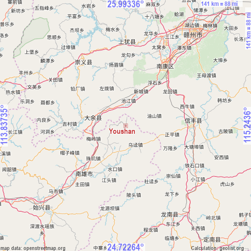 Youshan on map