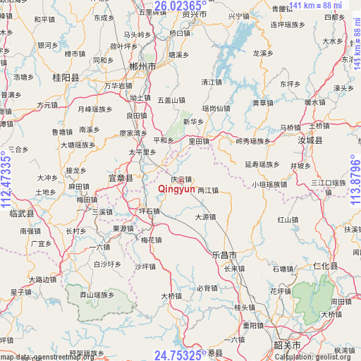 Qingyun on map