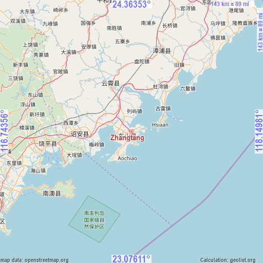 Zhangtang on map