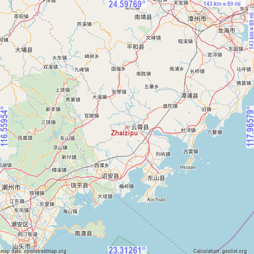 Zhaizipu on map