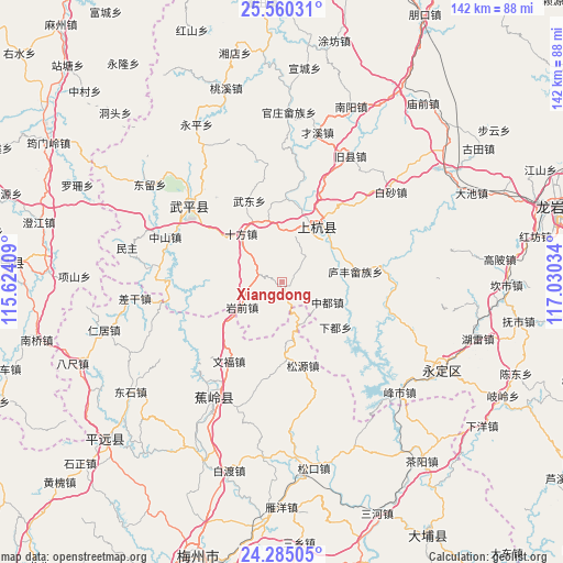 Xiangdong on map