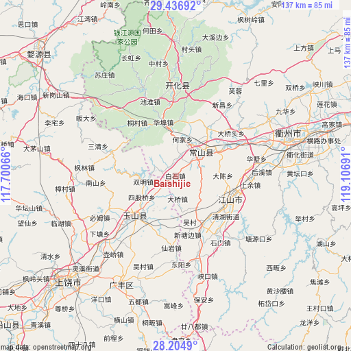 Baishijie on map