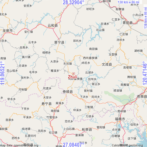 Zhuli on map