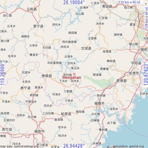 Wengshan on map