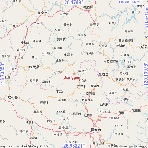 Jianggen on map