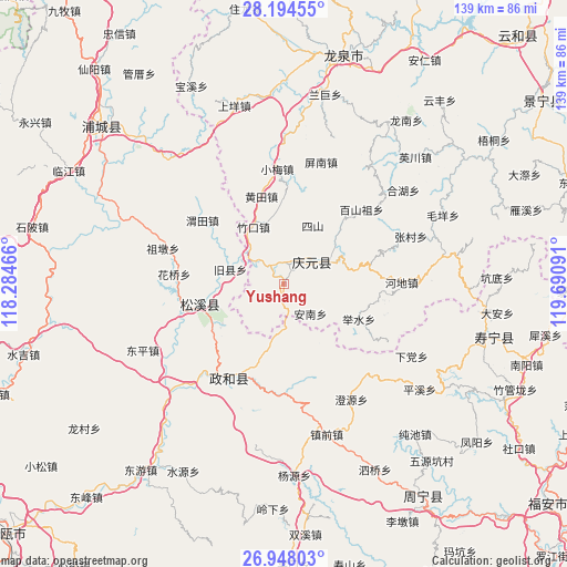 Yushang on map