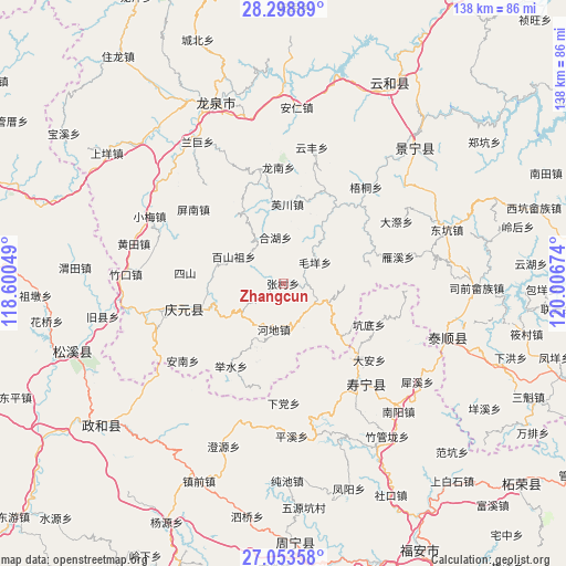 Zhangcun on map