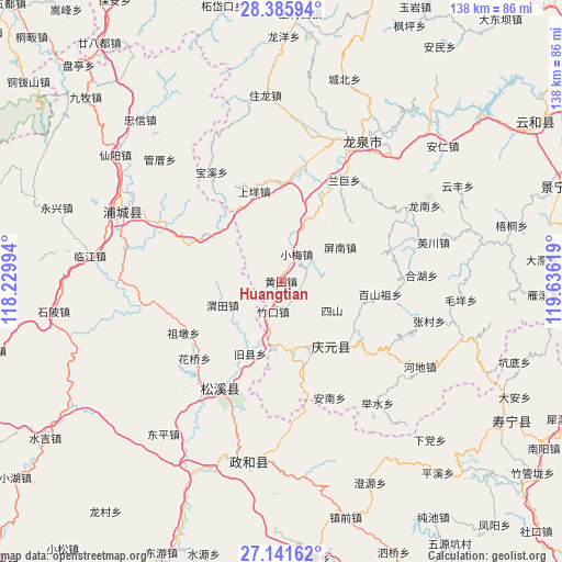 Huangtian on map