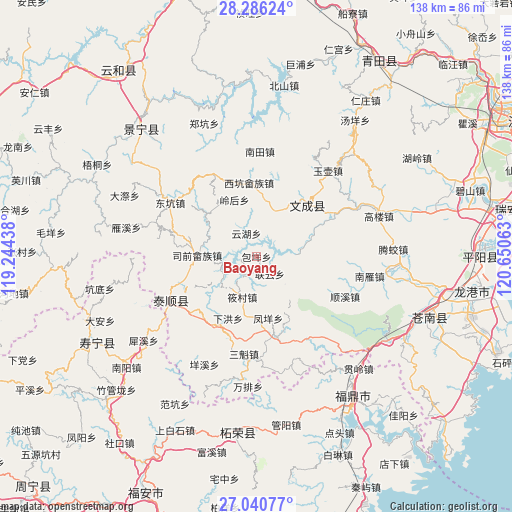 Baoyang on map