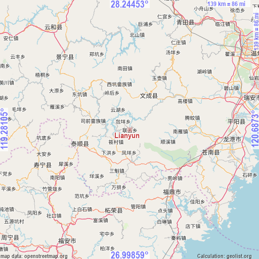 Lianyun on map