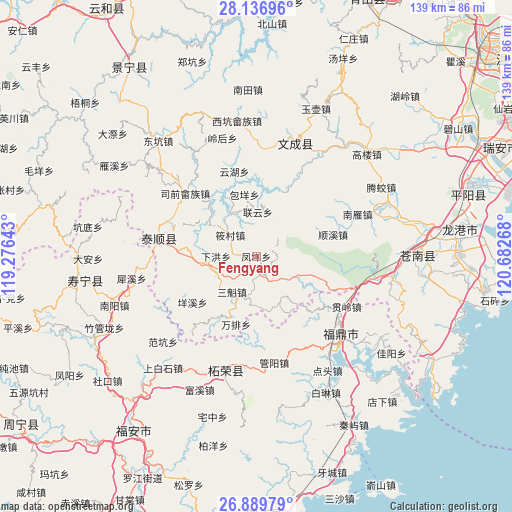 Fengyang on map