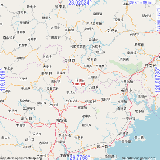 Yangxi on map