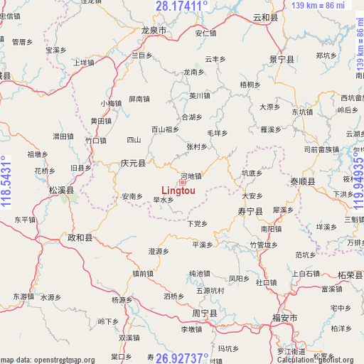 Lingtou on map