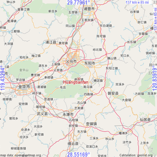 Huangtianfan on map