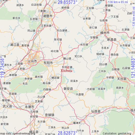 Xichou on map