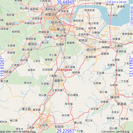 Jiangzao on map