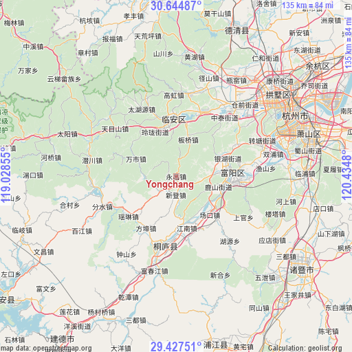 Yongchang on map