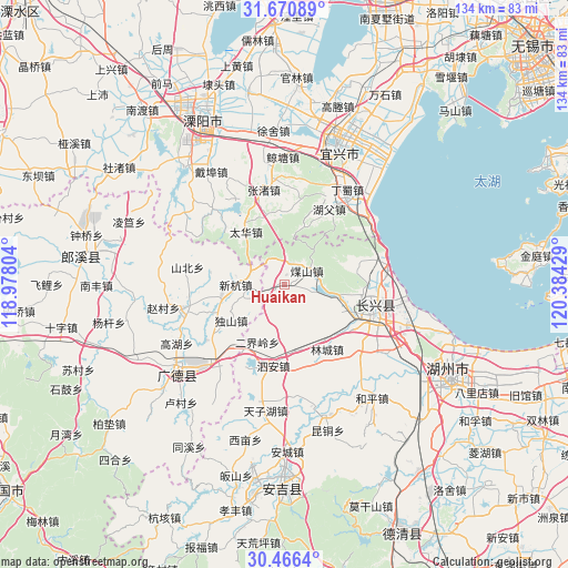 Huaikan on map