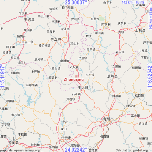 Zhongxing on map