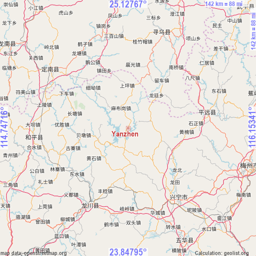 Yanzhen on map