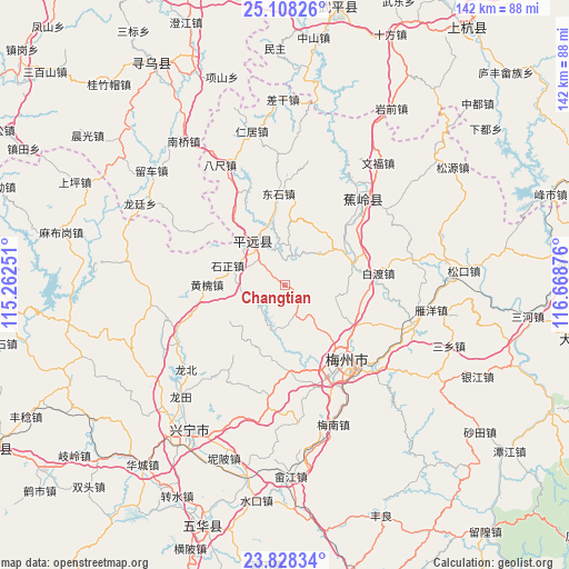 Changtian on map