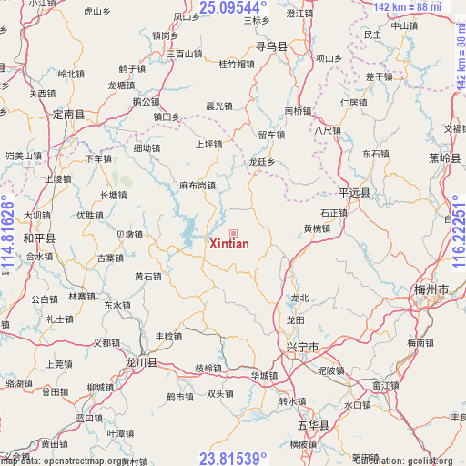 Xintian on map