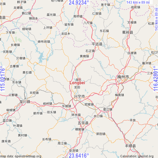 Longbei on map