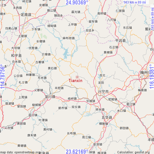 Tianxin on map