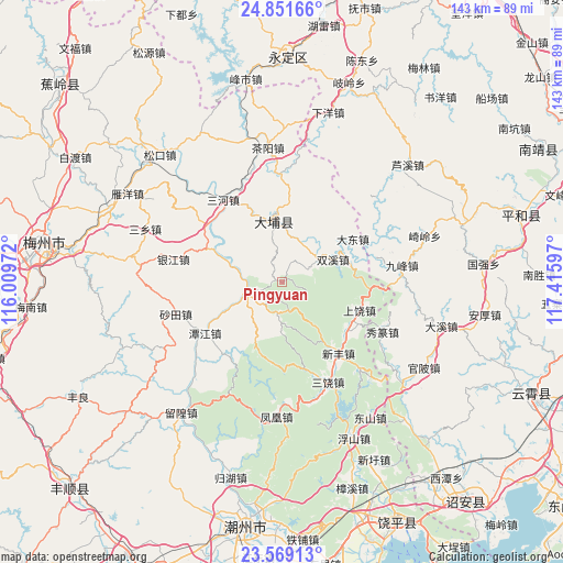 Pingyuan on map