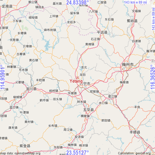 Yetang on map