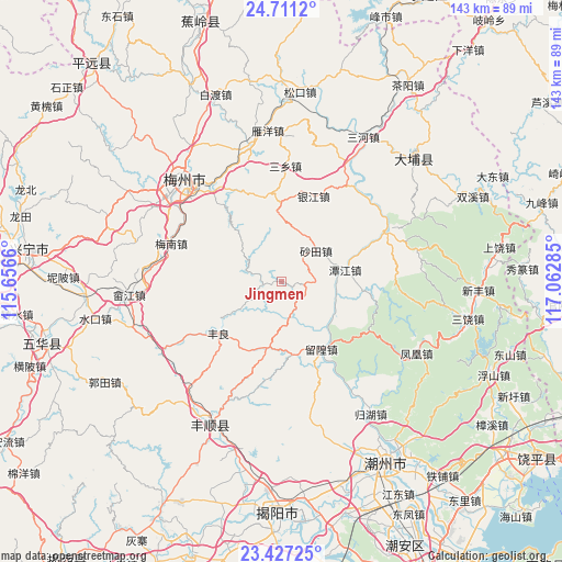 Jingmen on map