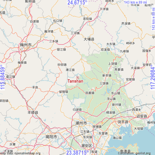 Tanshan on map