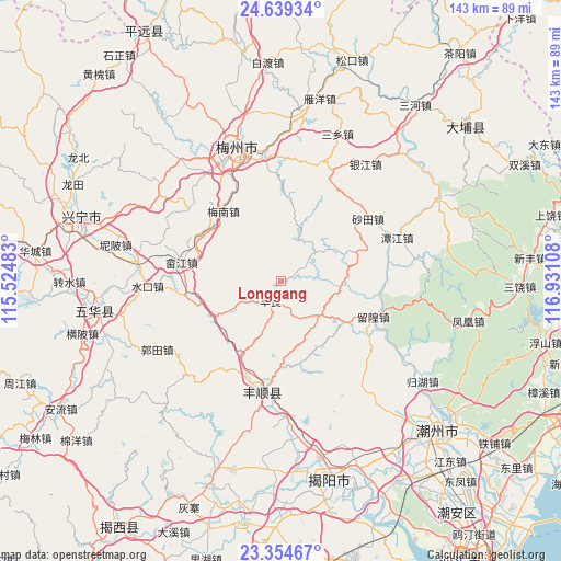 Longgang on map