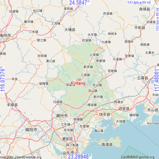 Xintang on map