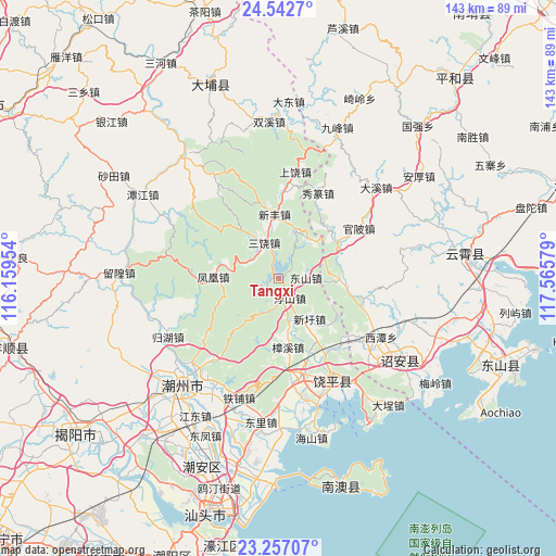 Tangxi on map