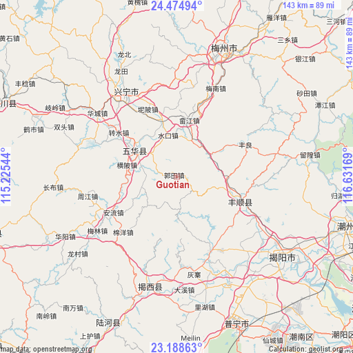 Guotian on map