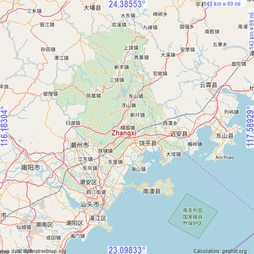 Zhangxi on map