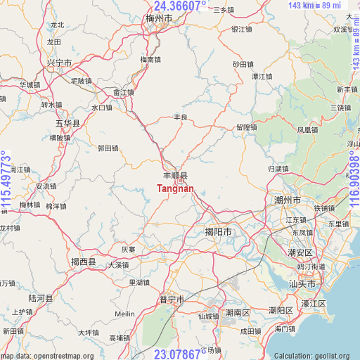 Tangnan on map