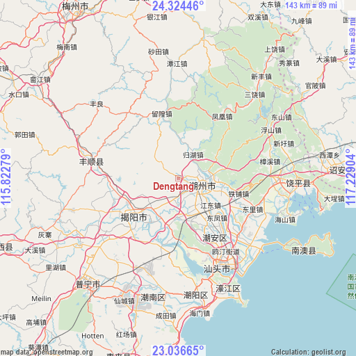 Dengtang on map