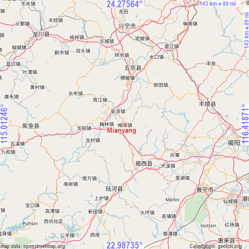 Mianyang on map