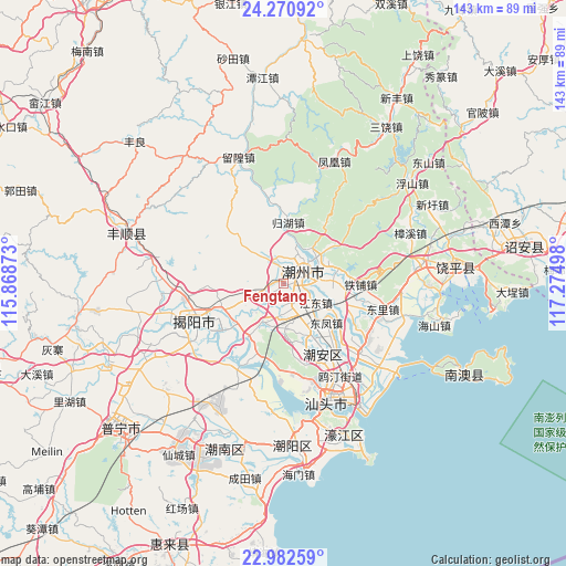 Fengtang on map