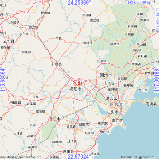 Putian on map