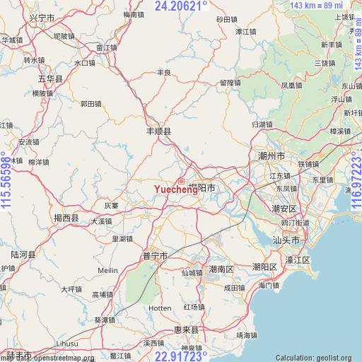 Yuecheng on map