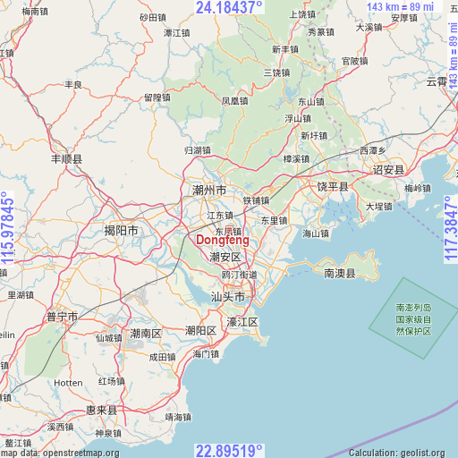 Dongfeng on map