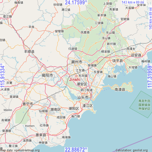 Jinshi on map