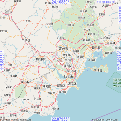 Shaxi on map