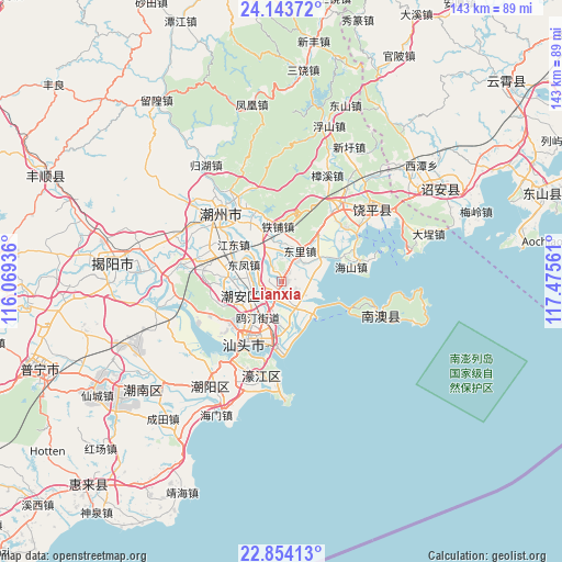 Lianxia on map